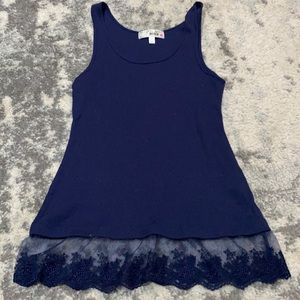 Derek Heart navy blue ribbed tank with lace trim